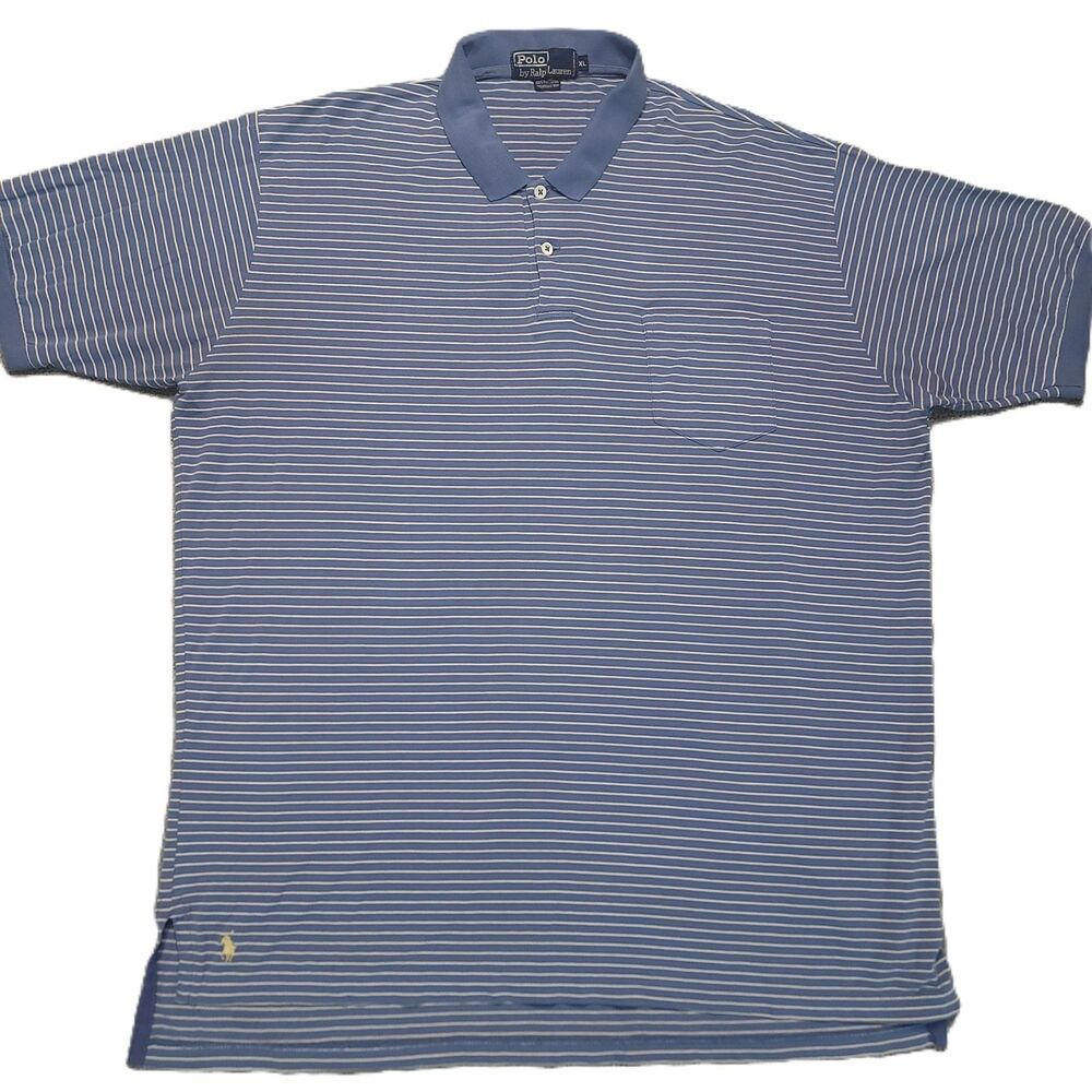 Polo Ralph Lauren Mens XL Polo Shirt Short Sleeve Blue White Striped Logo Pocket